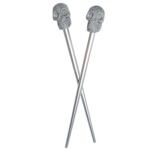 Skull Collection- Silver Glitter Hair Sticks